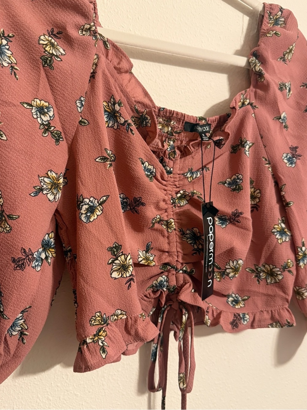 Papermoon Mauve Floral Lace-Up Crop Top